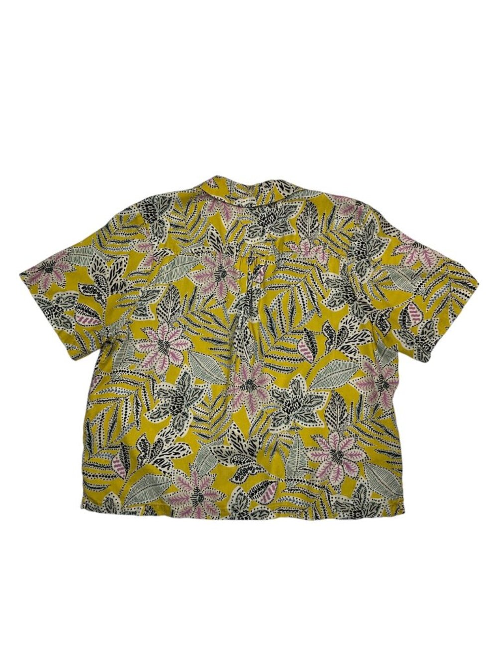 Marine Layer Lucy Resort Shirt L Bamboo Floral Yellow Boxy - Picture 14 of 15